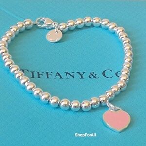 Tiffany & Co. Silver Bead Bracelet heart Tag